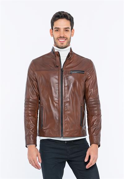 basics and more Basics&More Biker Chestnut Leather Jacket - E/47