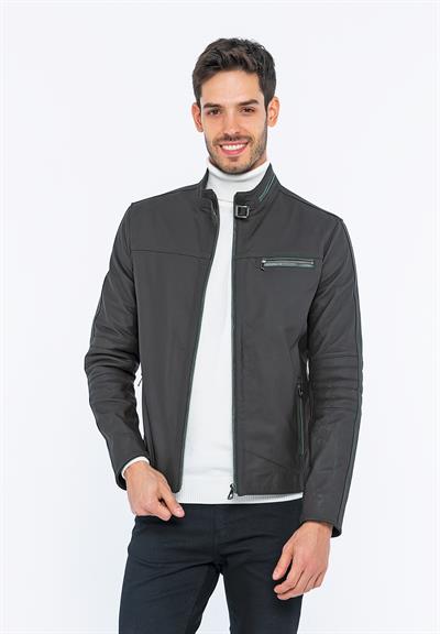 Basics And More Basics&More Biker Coffee Taffeta Leather Jacket - E/47