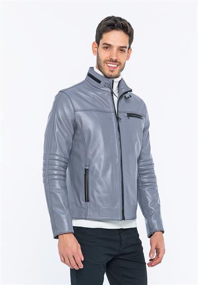 Basics And More Basics&More Biker Grey Leather Jacket - E/47