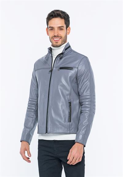 Basics And More Basics&More Biker Grey Leather Jacket - E/47