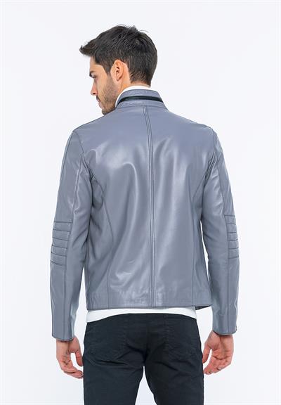 Basics And More Basics&More Biker Grey Leather Jacket - E/47