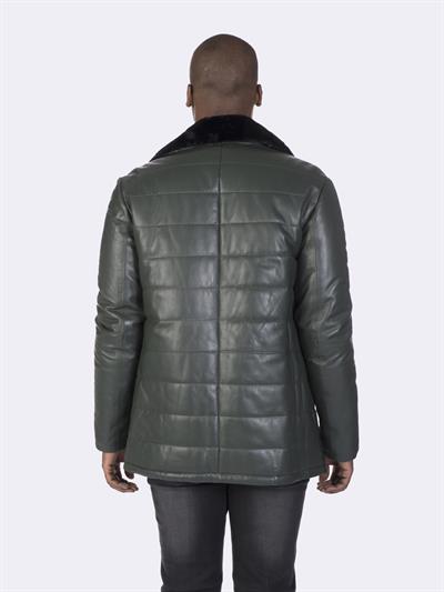 Basics And More Basics&More Long Green Leather Coat With Fur Collars - E2118