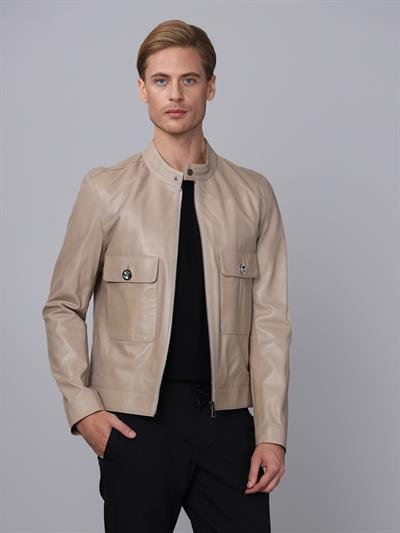 Basics And More Basics&More Men Beige Leather Jacket - E1021