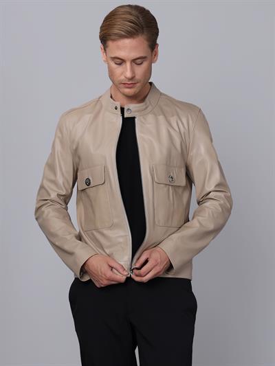 Basics And More Basics&More Men Beige Leather Jacket - E1021