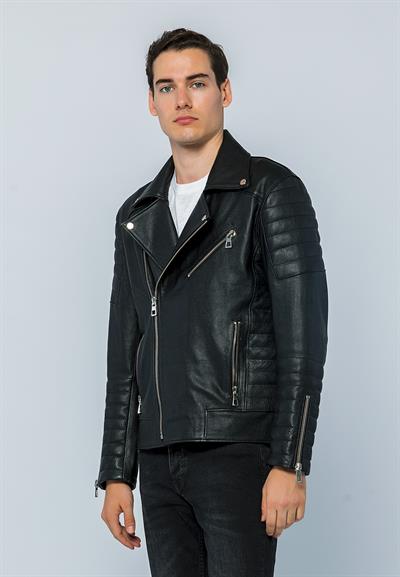 Basics And More Basics&More Men Biker Black Jumbo Leather Jacket - E6735