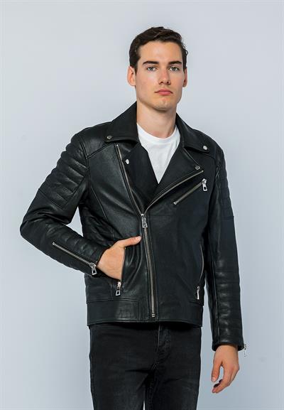 Basics And More Basics&More Men Biker Black Jumbo Leather Jacket - E6735