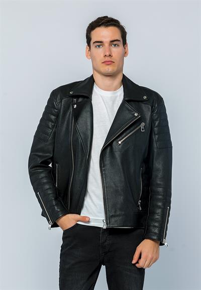 Basics And More Basics&More Men Biker Black Jumbo Leather Jacket - E6735
