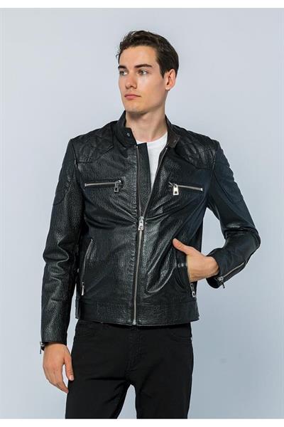 Basics And More Basics&More Men Biker Black Jumbo Leather Jacket - E/1042