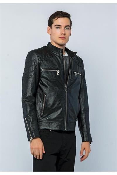 Basics And More Basics&More Men Biker Black Jumbo Leather Jacket - E/1042