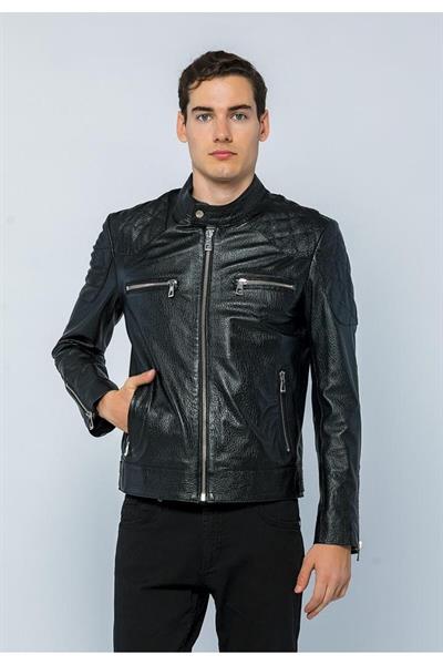 basics and more Basics&More Men Biker Black Jumbo Leather Jacket - E/1042
