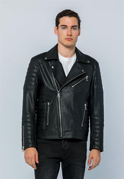 basics and more Basics&More Men Biker Black Jumbo Leather Jacket - E6735