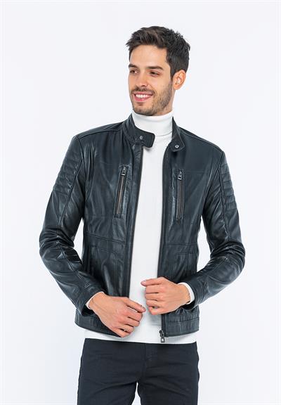 Basics And More Basics&More Men Biker Black Leather Jacket - B3455