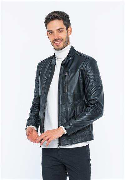 Basics And More Basics&More Men Biker Black Leather Jacket - B3455