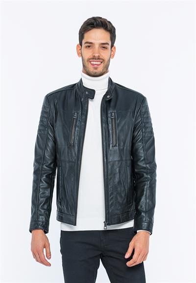 Basics And More Basics&More Men Biker Black Leather Jacket - B3455