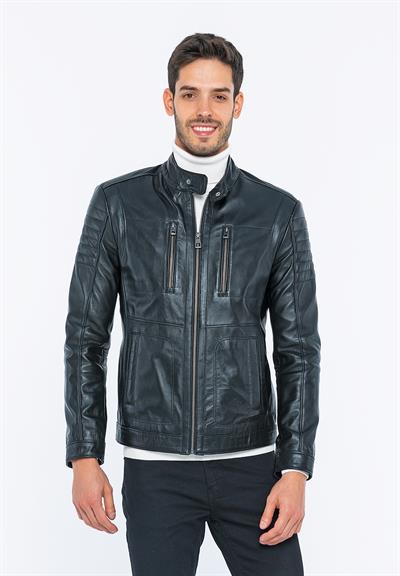 basics and more Basics&More Men Biker Black Leather Jacket - B3455