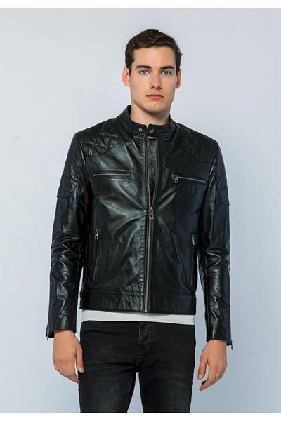 Basics And More Basics&More Men Biker Black Leather Jacket - E/1042