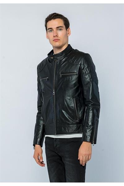 Basics And More Basics&More Men Biker Black Leather Jacket - E/1042
