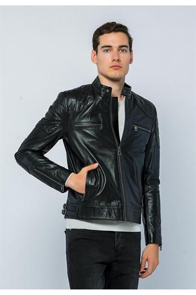 Basics And More Basics&More Men Biker Black Leather Jacket - E/1042