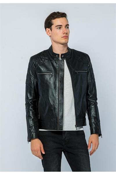 basics and more Basics&More Men Biker Black Leather Jacket - E/1042