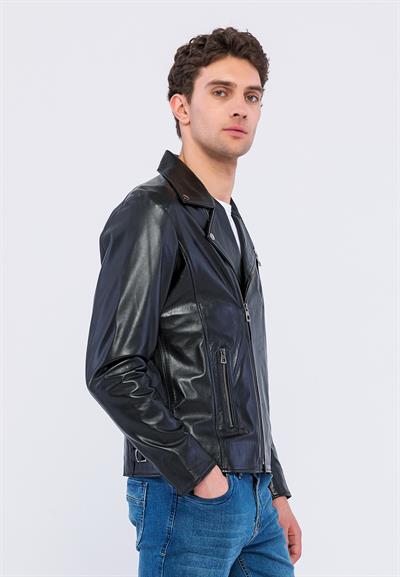 Basics And More Basics&More Men Biker Black Leather Jacket - E2021