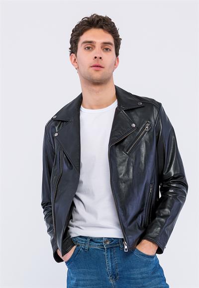 Basics And More Basics&More Men Biker Black Leather Jacket - E2021