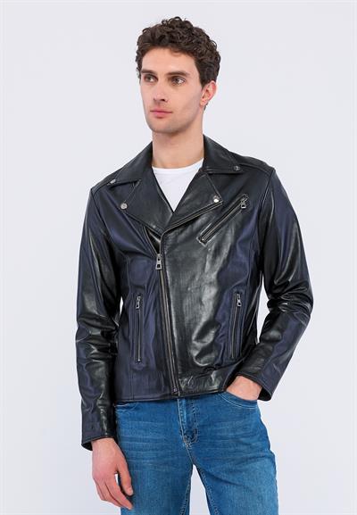 basics and more Basics&More Men Biker Black Leather Jacket - E2021