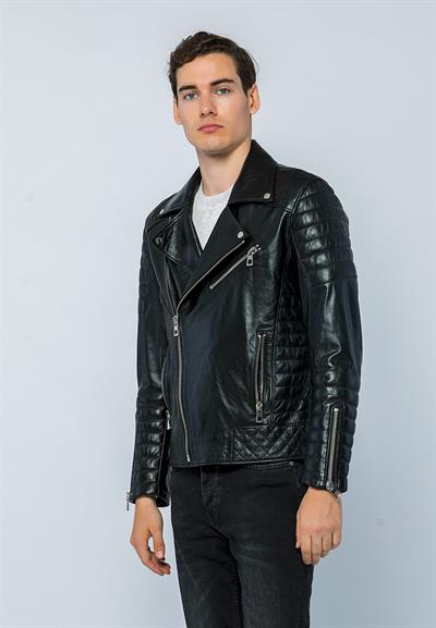 Basics And More Basics&More Men Biker Black Leather Jacket - E6735