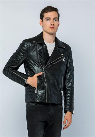 Basics And More Basics&More Men Biker Black Leather Jacket - E6735