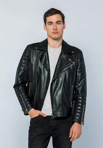 Basics And More Basics&More Men Biker Black Leather Jacket - E6735