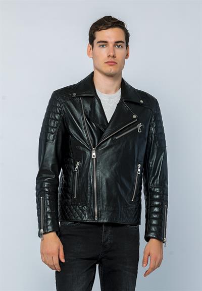 basics and more Basics&More Men Biker Black Leather Jacket - E6735