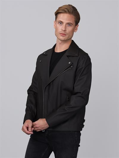 Basics And More Basics&More Men Biker Brown Taffeta Leather Jacket - E2021