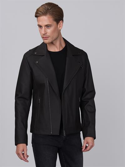 Basics And More Basics&More Men Biker Brown Taffeta Leather Jacket - E2021