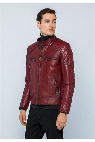 Basics And More Basics&More Men Biker Burgundy Leather Jacket - E/1042