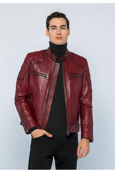 basics and more Basics&More Men Biker Burgundy Leather Jacket - E/1042