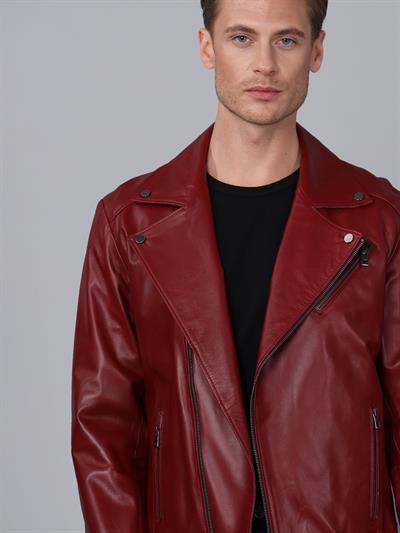 Basics And More Basics&More Men Biker Burgundy Leather Jacket - E2021