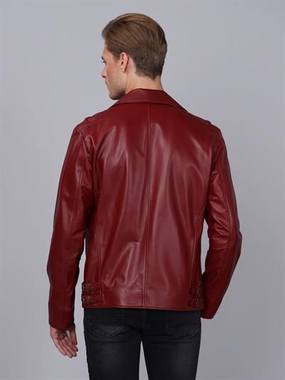 Basics And More Basics&More Men Biker Burgundy Leather Jacket - E2021