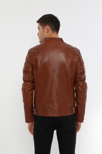 Basics And More Basics&More Men Biker Chestnut Leather Jacket - E/1042