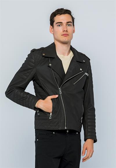Basics And More Basics&More Men Biker Coffee Taffeta Leather Jacket - E6735