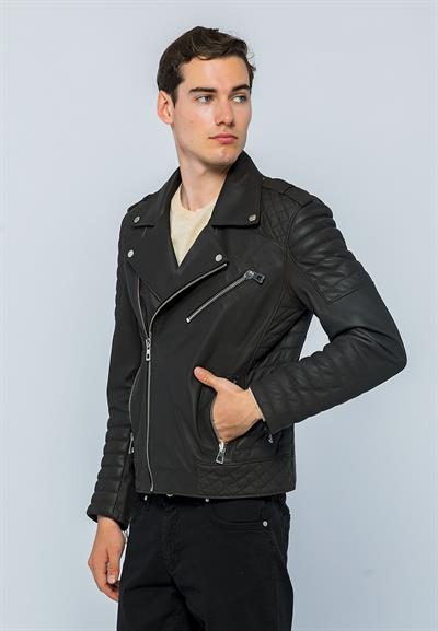 Basics And More Basics&More Men Biker Coffee Taffeta Leather Jacket - E6735