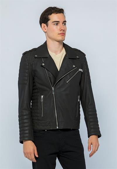 basics and more Basics&More Men Biker Coffee Taffeta Leather Jacket - E6735