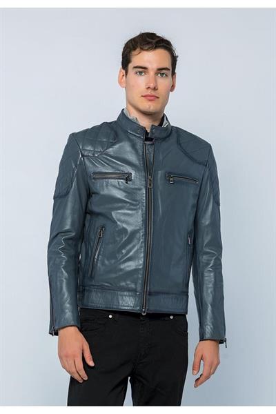 Basics And More Basics&More Men Biker Grey Leather Jacket - E/1042