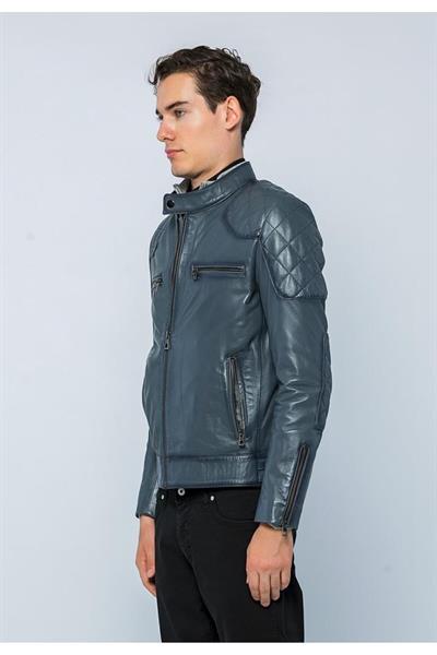 Basics And More Basics&More Men Biker Grey Leather Jacket - E/1042