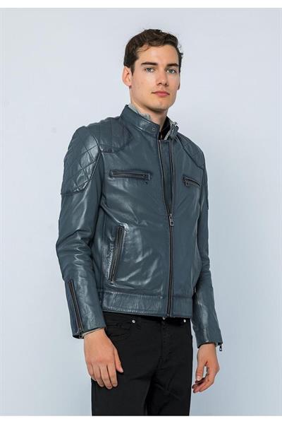 Basics And More Basics&More Men Biker Grey Leather Jacket - E/1042