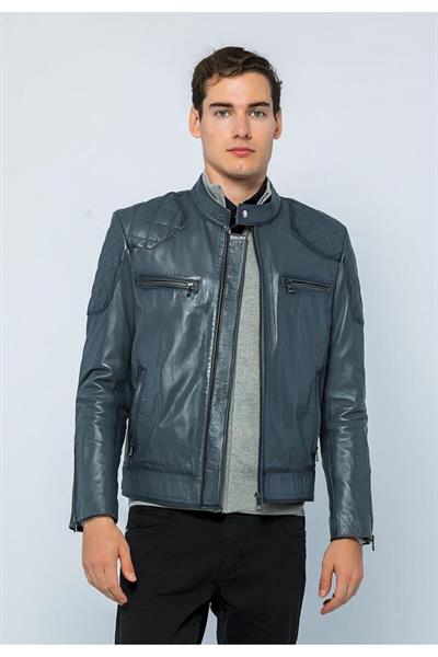 basics and more Basics&More Men Biker Grey Leather Jacket - E/1042