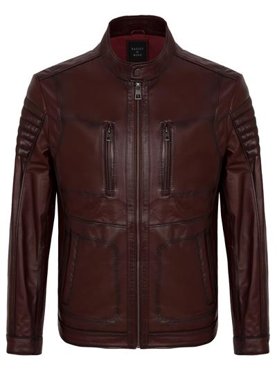 basics and more Basics&More Men Biker Plum Leather Jacket - B3455