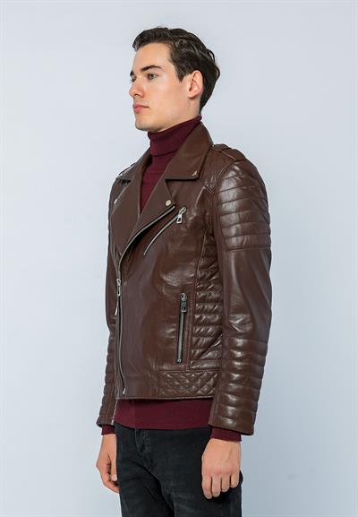 Basics And More Basics&More Men Biker Tea Leather Jacket - E6735