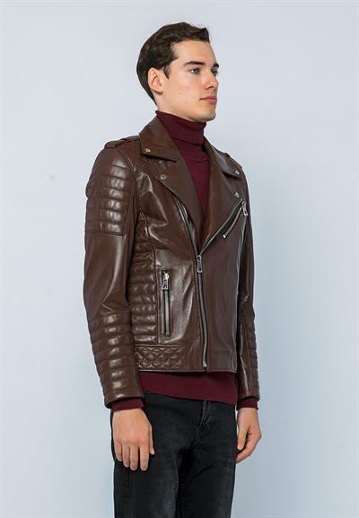 Basics And More Basics&More Men Biker Tea Leather Jacket - E6735