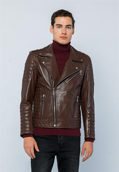basics and more Basics&More Men Biker Tea Leather Jacket - E6735