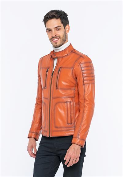 Basics And More Basics&More Men Biker Tile Leather Jacket - B3455