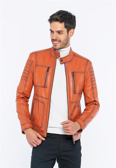 Basics And More Basics&More Men Biker Tile Leather Jacket - B3455